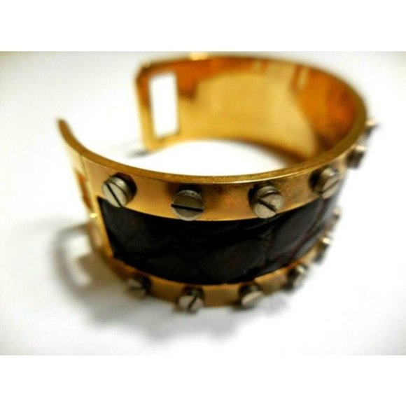 Dolce and Gabbana Brown Croc Gold Tone Cuff - Picture 8 of 11
